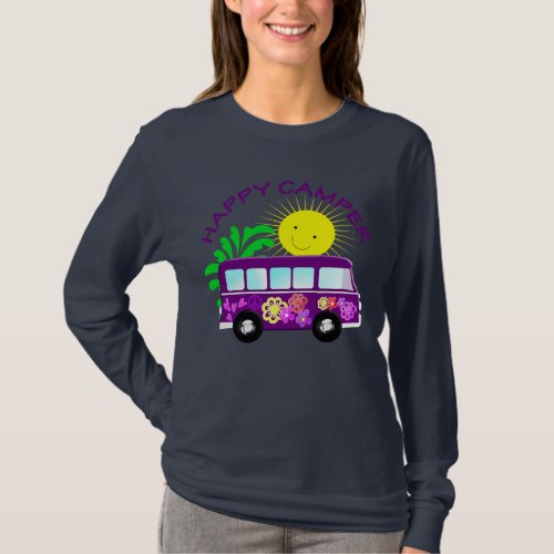 Happy Hippie Camper Van Fun Colorful Graphic T_Shirt