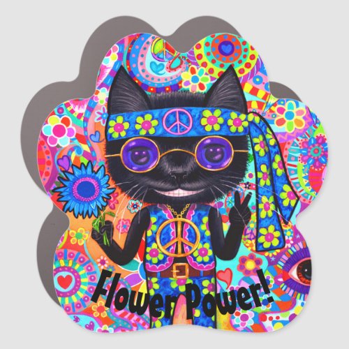 Happy Hippie Cat Sunglasses Peace Sign Flower
