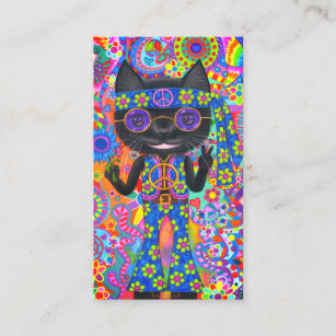 Happy Hippie Cat Sunglasses Peace Sign Flower Business Card