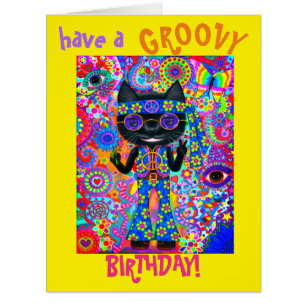 Happy Hippie Cat Sunglasses Peace Sign Flower Cards