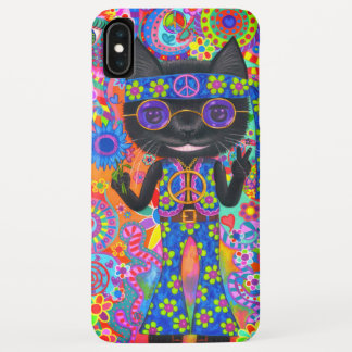 Happy Hippie Cat Sunglasses Peace Sign Flower iPhone XS Max Case