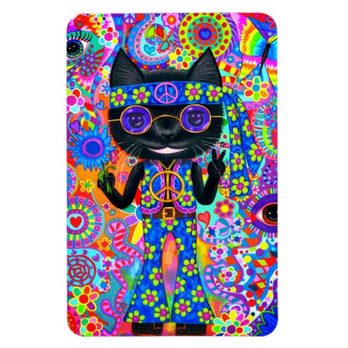 Happy Hippie Cat Sunglasses Peace Sign Flower Magnet