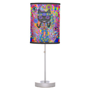 Happy Hippie Cat Sunglasses Peace Sign Flower Table Lamp
