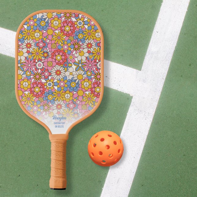 Happy Hippie Flowers Personalized Text Pickleball Paddle (Creator Uploaded)