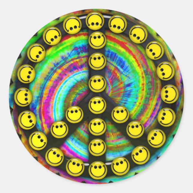 Happy Hippie Peace Classic Round Sticker (Front)