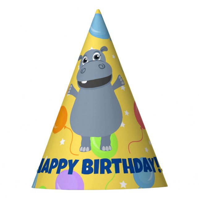 Happy Hippo Birthday Party Hat (Front)