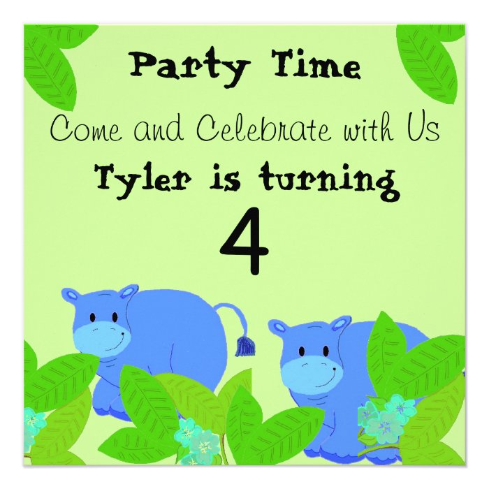 Happy Hippo Birthday Party Invitation