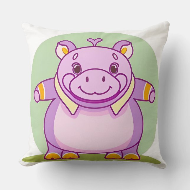 Happy Hippo Character Throw Pillow (Front)