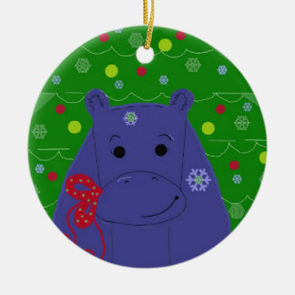 Happy Hippo Christmas Design Ceramic Ornament