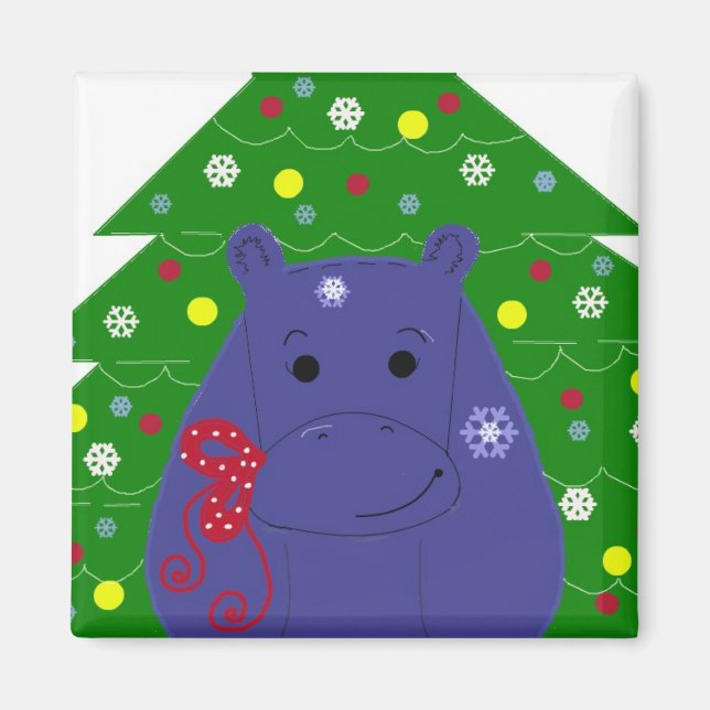 Happy Hippo Christmas Design Magnet (Front)