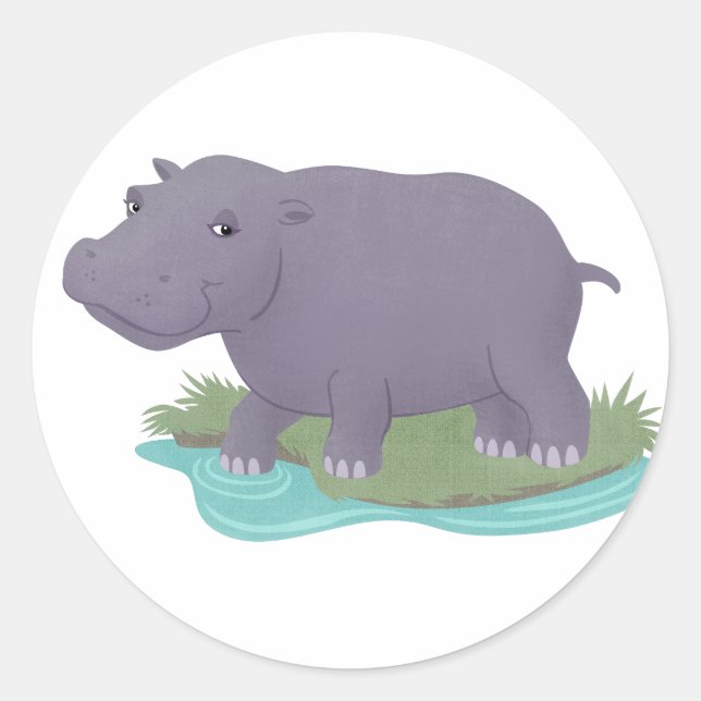 Happy Hippo Classic Round Sticker (Front)