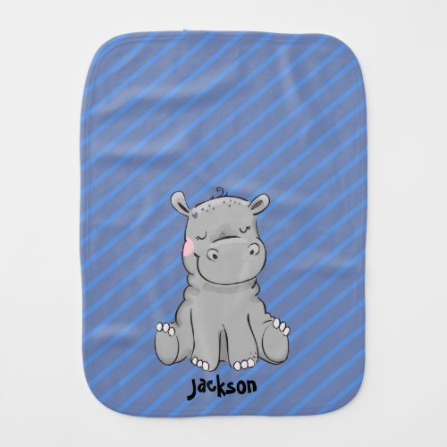 Happy Hippo Custom Name Baby Burp Cloth