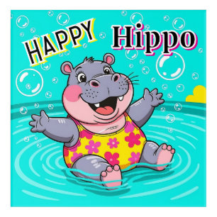 Happy Hippo   Cute Cartoon Kid's Nursery Art