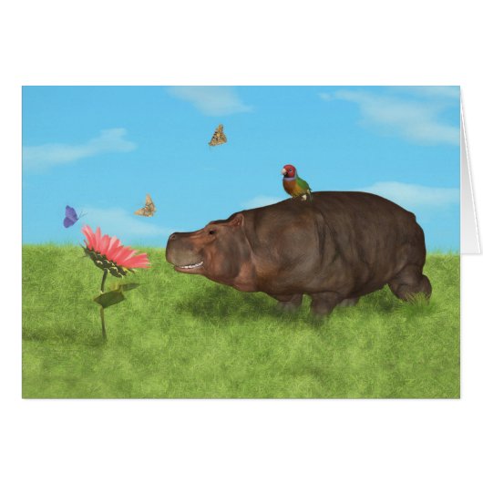 Happy Hippo, Flower, Butterflies (Front Horizontal)