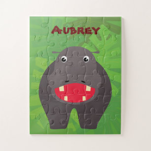 Happy Hippo Little Kids Personalized Jigsaw Puzzle