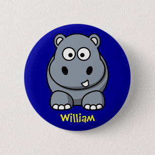 Happy hippo pinback button