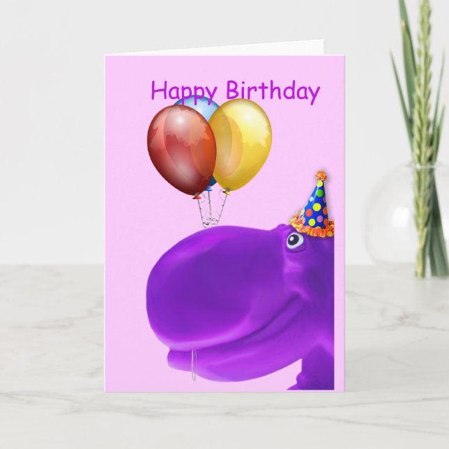 Happy Hippo Purple Birthday Card (Front)
