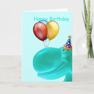 Happy Hippo Teal Birthday Card