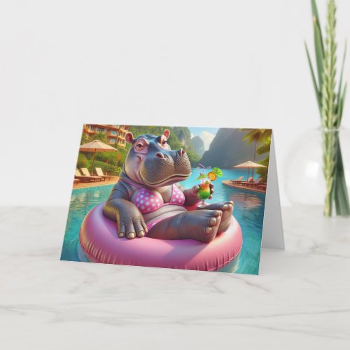 Happy Hippo With Birthday Drink Card