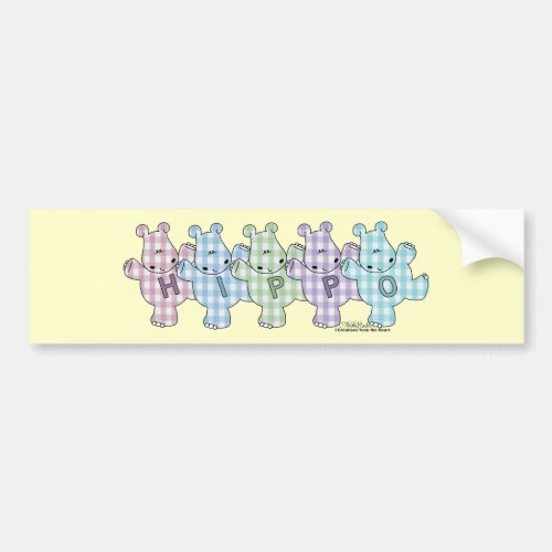 Happy Hippos pastel gingham Bumper Sticker