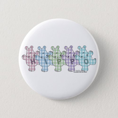 Happy Hippos pastel gingham Pinback Button