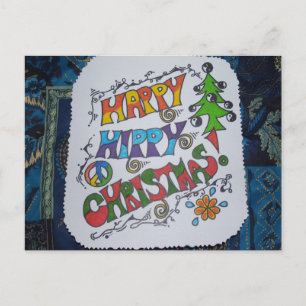 Happy Hippy Christmas Postcard. Holiday Postcard