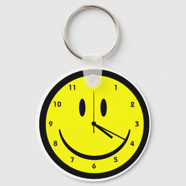 Happy Hippy face clock Keychain (Front)
