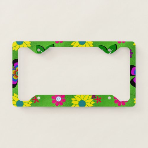 Happy Hippy _ Green License Plate Frame