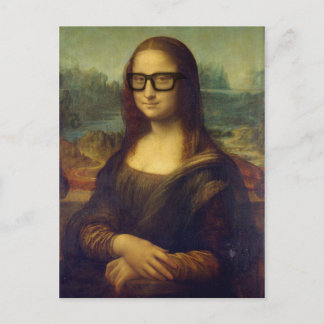 Happy Hipster Mona Lisa in Cool Hipster Glasses Postcard