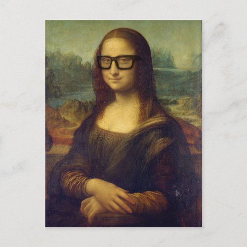 Happy Hipster Mona Lisa in Cool Hipster Glasses Postcard