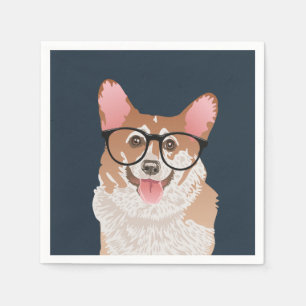 Happy Hipster Pembroke Welsh Corgi Paper Napkin