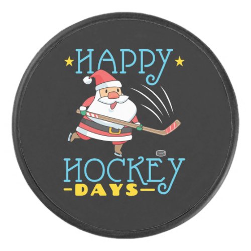 Happy Hockey Days Christmas Santa Hockey Puck