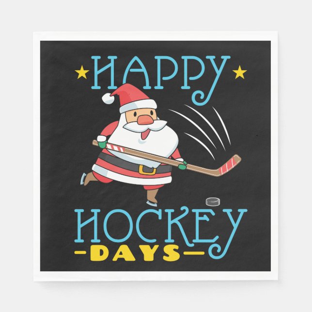 Happy Hockey Days Christmas Santa Napkins (Front)