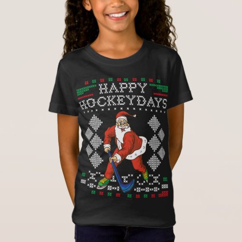 Happy Hockeydays Ice Hockey Player Ugly Christmas  T_Shirt