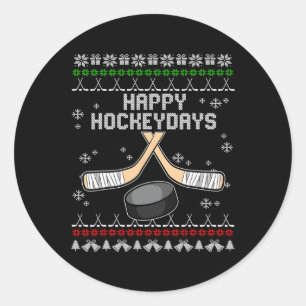 Happy Hockeydays Ugly Christmas Pajama Cool Hockey Classic Round Sticker