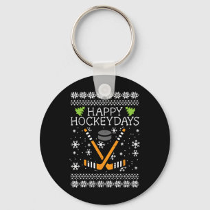 Happy Hockeydays Ugly Christmas Xmas Hockey Men Bo Keychain