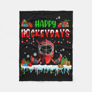 Happy Hockeydays Xmas Hockey Helmet Costume Player Fleece Blanket