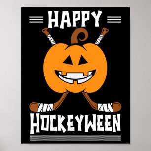 Happy Hockeyween Halloween Ice Hockey Player and H Poster