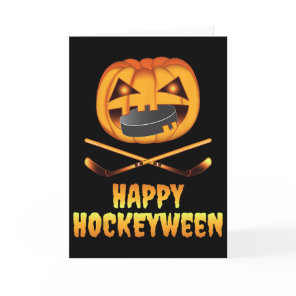 Happy Hockeyween Hockey Pumpkin Eating Puck Funny  Card