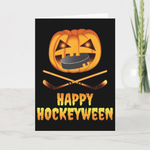 Happy Hockeyween Hockey Pumpkin Eating Puck Funny Card