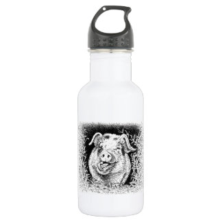 happy hog animal drawing stainless steel water bottle