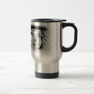 happy hog animal drawing travel mug