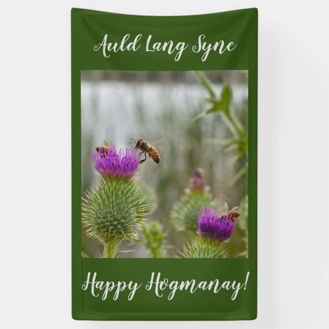Happy Hogmanay Auld Lang Syne Thistle Banner (Vertical)