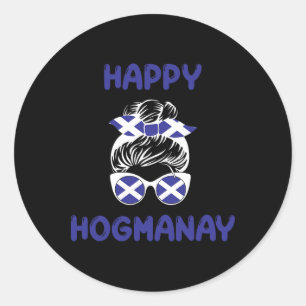 Happy Hogmanay Scotland New Years Eve Messy Bun Wo Classic Round Sticker