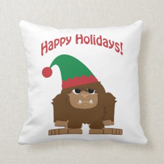 Happy Hokidays! Christmas Bigfoot Throw Pillow