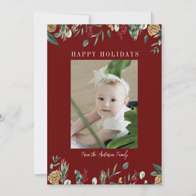 Happy Holdays! Winter Greenery, Photo Holiday Card (Front)