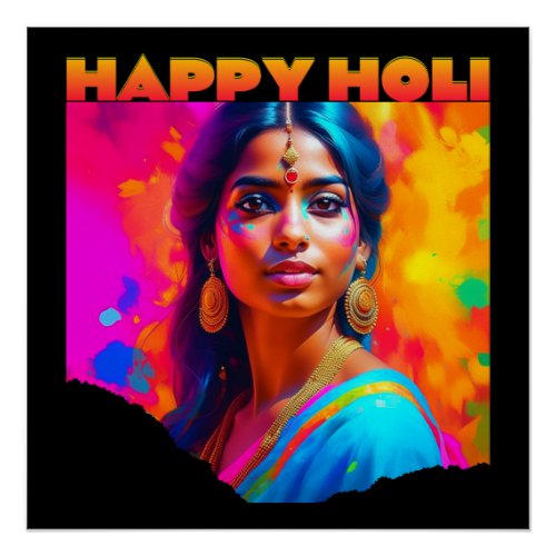 Happy Holi Beautiful Woman in Blue Poster