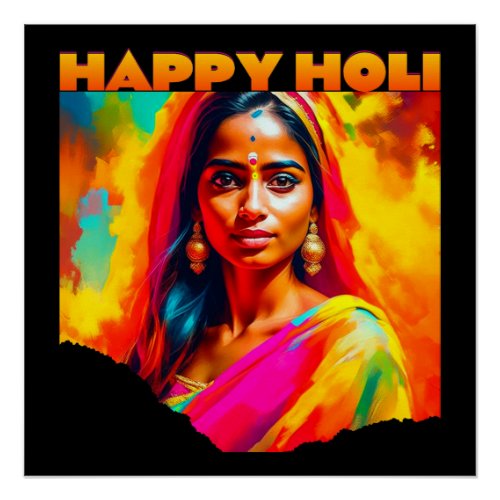 Happy Holi Beautiful Woman Poster