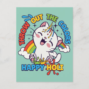 Happy Holi Cat Postcard