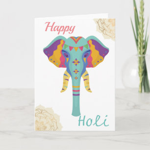 Happy Holi Colorful Elephant With Golden Mandala Card